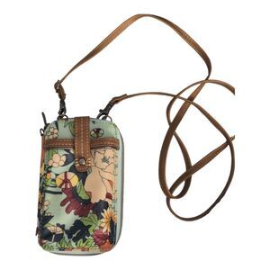 Sakroots Multicolor Floral Crossbody Wallet Smartphone Holder Tan Trim